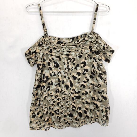 CAbi Blouse Women Small Multicolor Leopard Camo Cold Shoulder Chiffon Casual Top - Picture 4 of 6